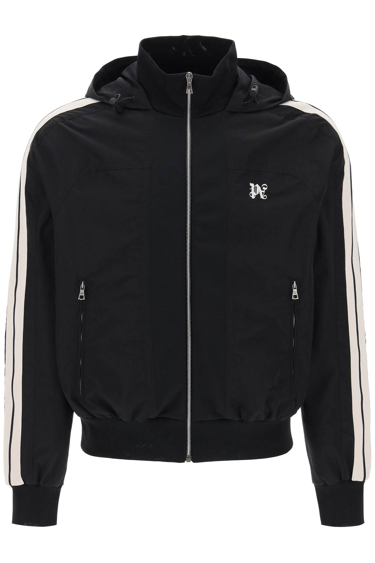 Shop Palm Angels Hooded Bomber Jacket In Black Off White (black)