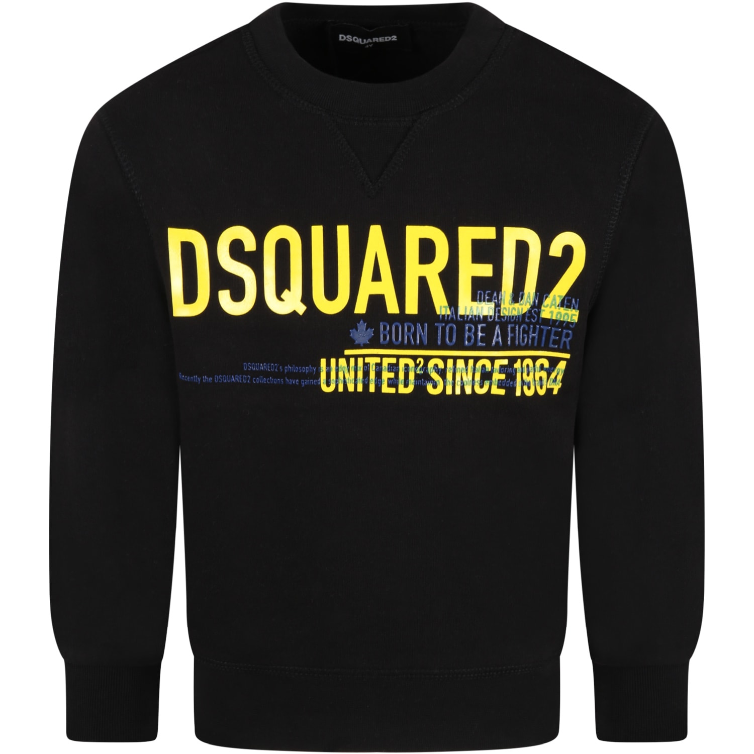 Dsquared2 Black Sweatshirt For Boy With Yellow Logo