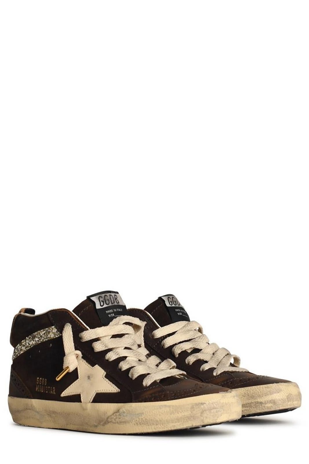 Shop Golden Goose Mid Star Glittered Lace-up Sneakers In Brown Wht Sil