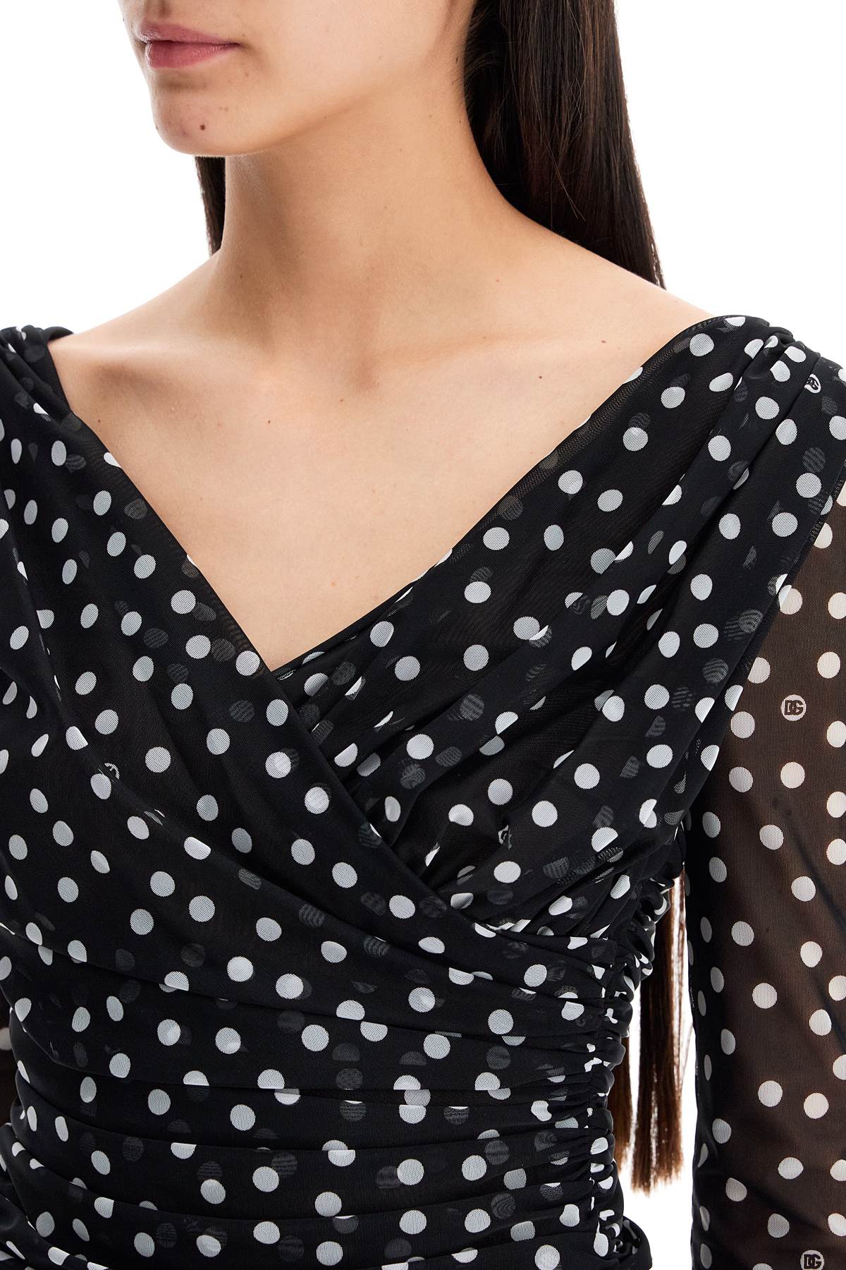 Shop Dolce & Gabbana Polka Dot Draped Top With In Pois Bianco Fdo.nero (black)