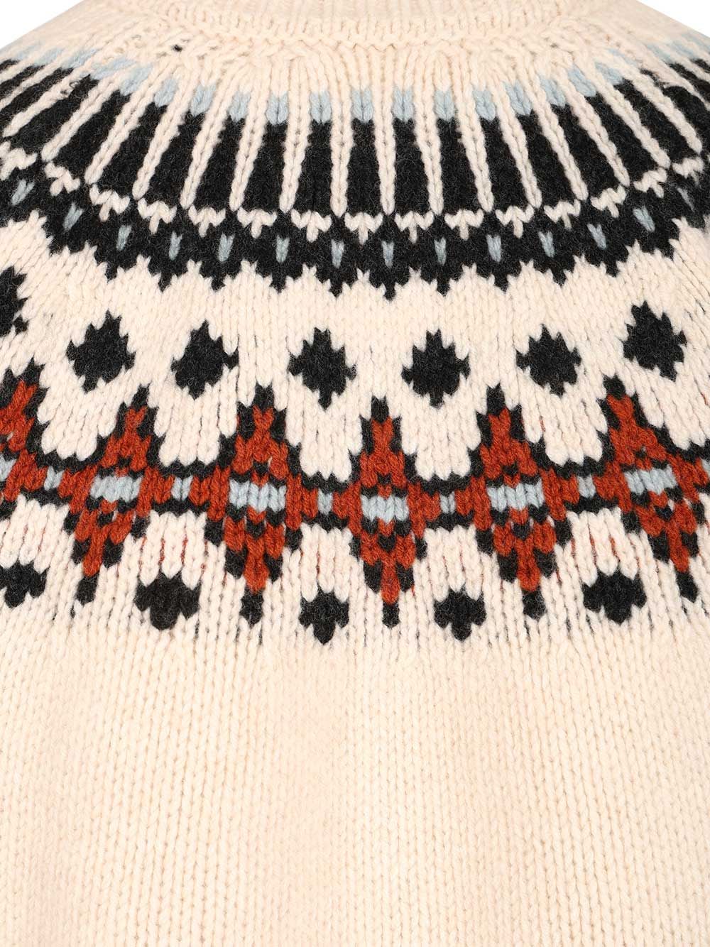 Alanui Wool Crewneck Sweater With Geometric Detail In Multi