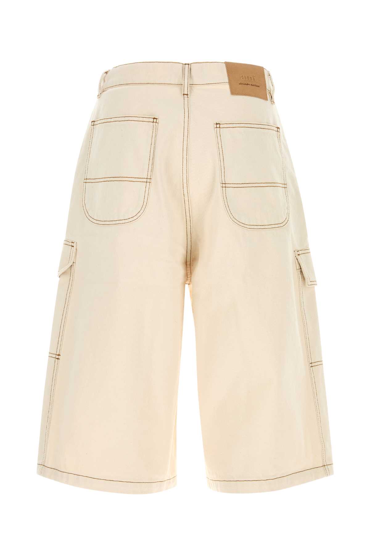 Shop Ami Alexandre Mattiussi Sand Denim Bermuda Shorts In Whitecream