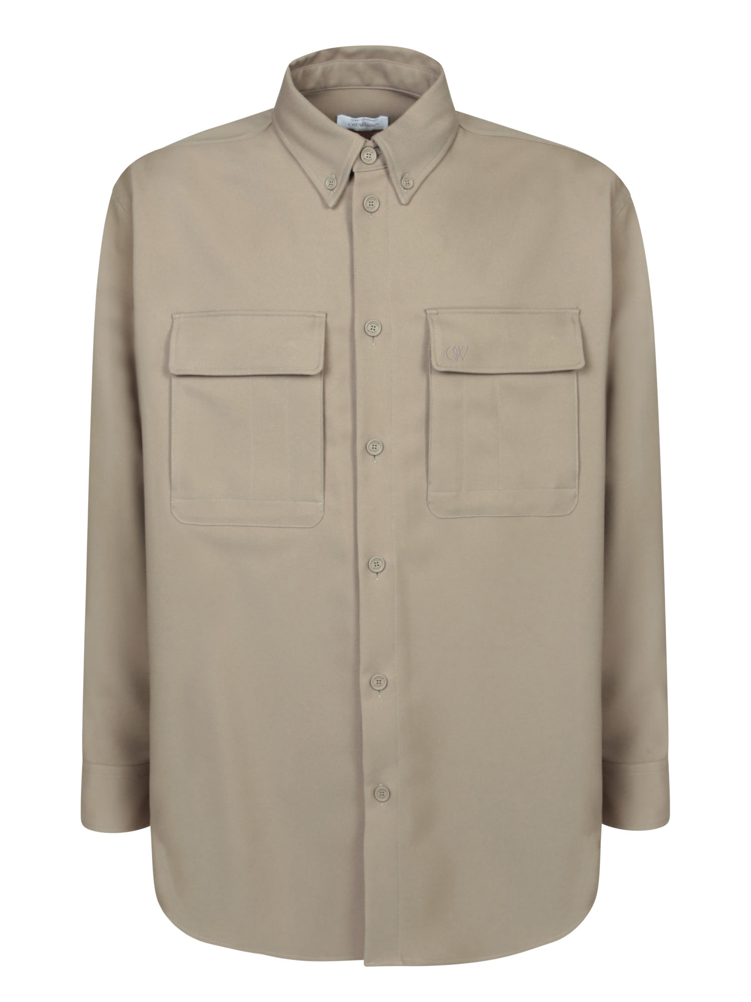Shop Off-white Embroidered Ow Logo Beige Overshirt