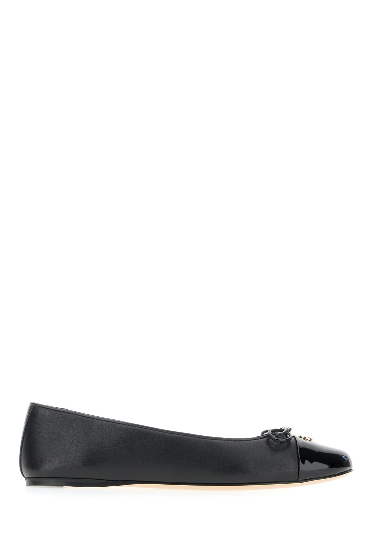 Gucci Women Leather Ballerinas With Patent Leather Detail In Black