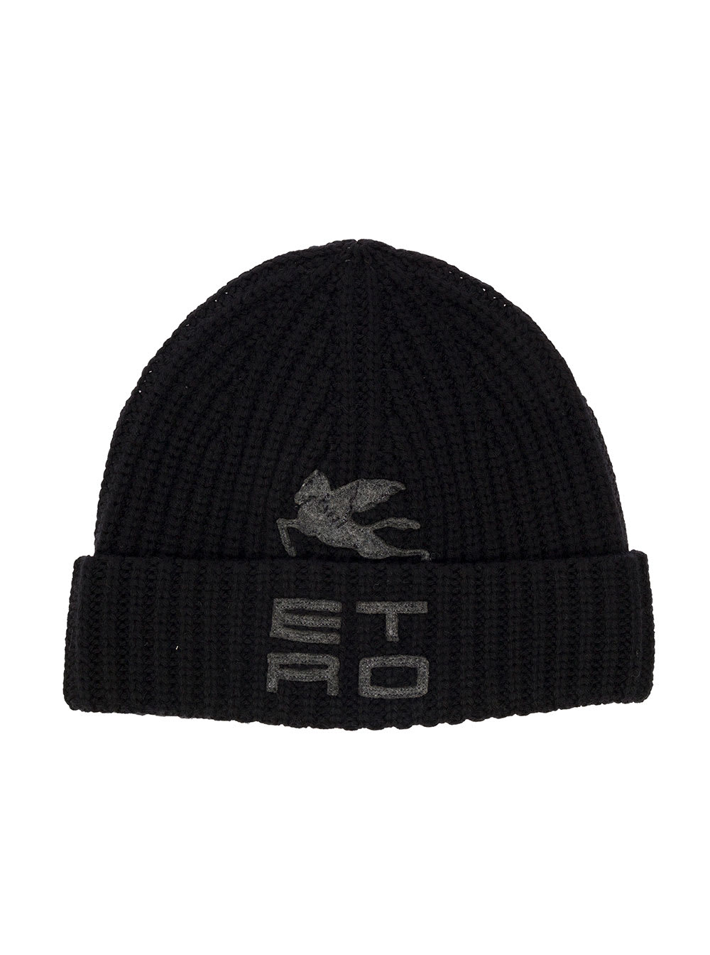 Black Ribbed Wool Hat With Logo Etro Woman