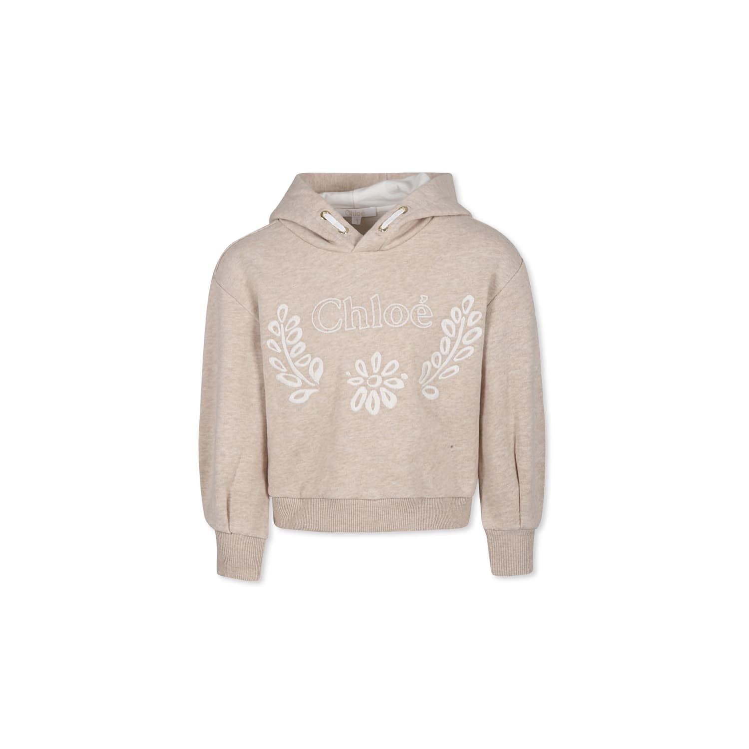 Shop Chloé Beige Sweatshirt For Girl With Embroidery And Logo