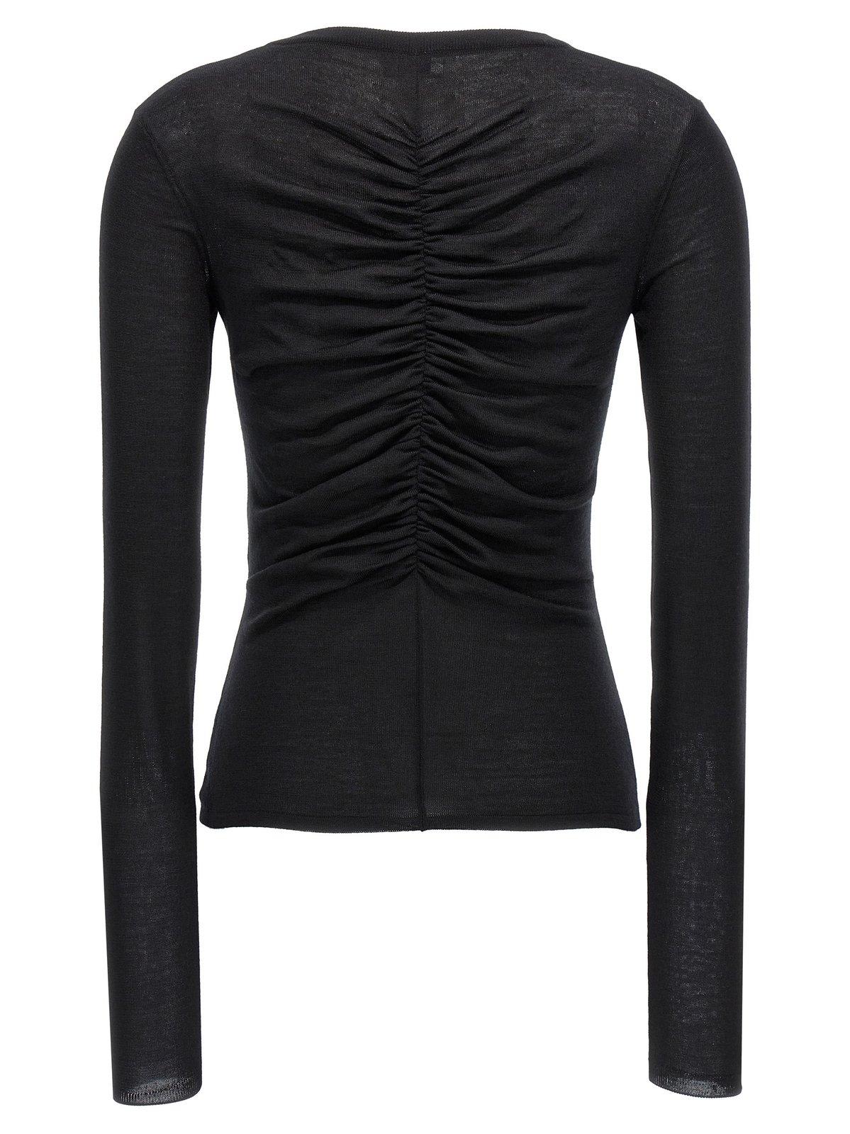 Shop Saint Laurent V-neck Ruched Sweater In Noir