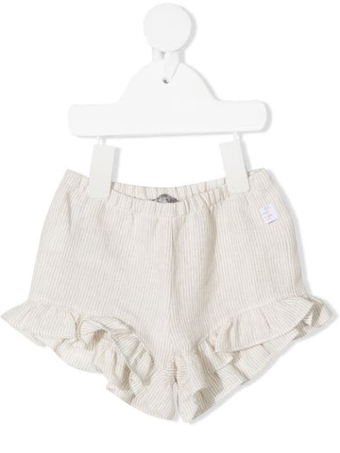 Il Gufo Newborn Beige Striped Pure Linen Shorts With Ruffles