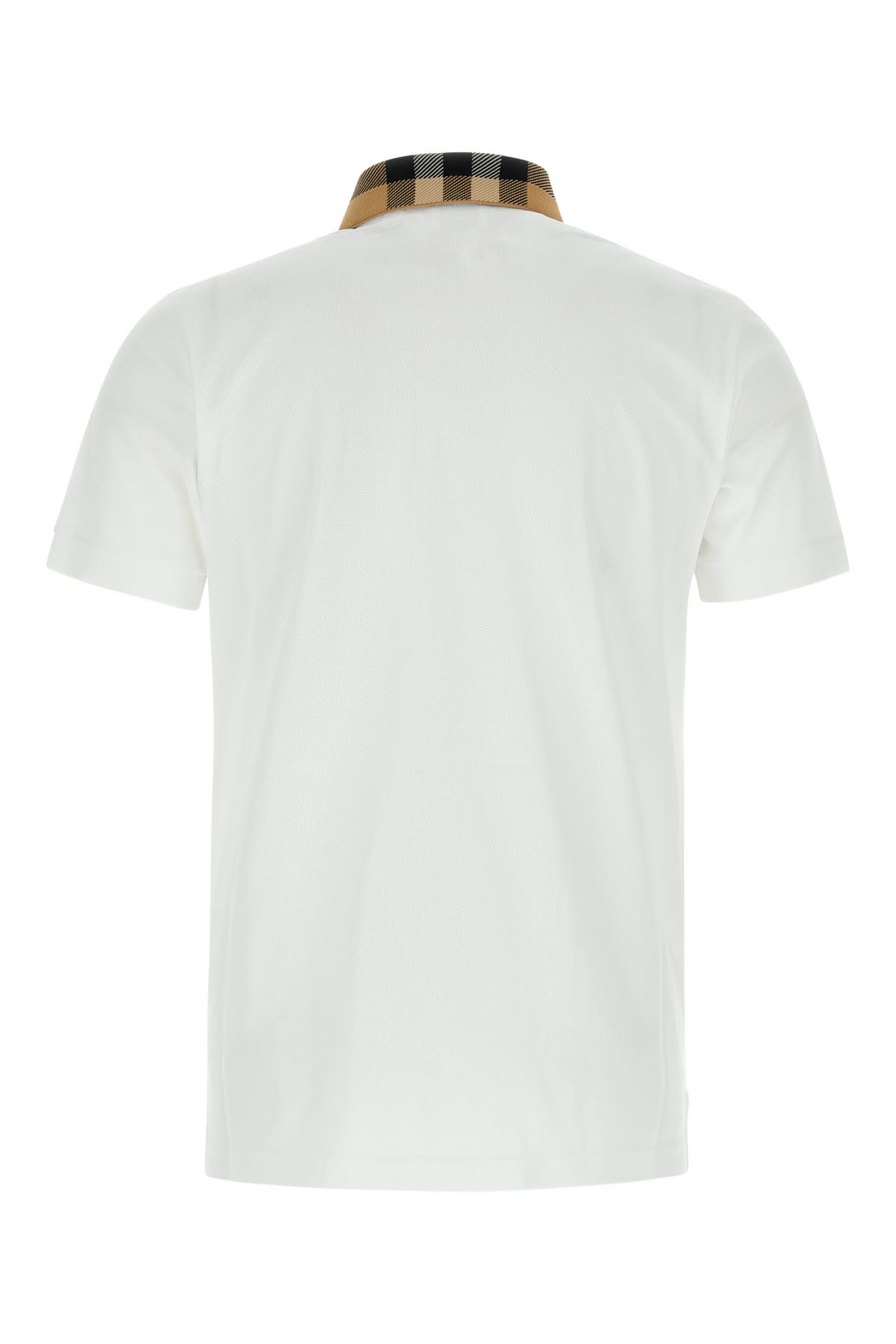 Burberry Check Collar Cotton Polo Shirt In White
