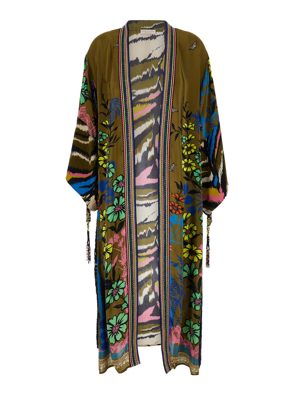 Shop Anjuna Green Kimono With Floral Print In Viscose Woman
