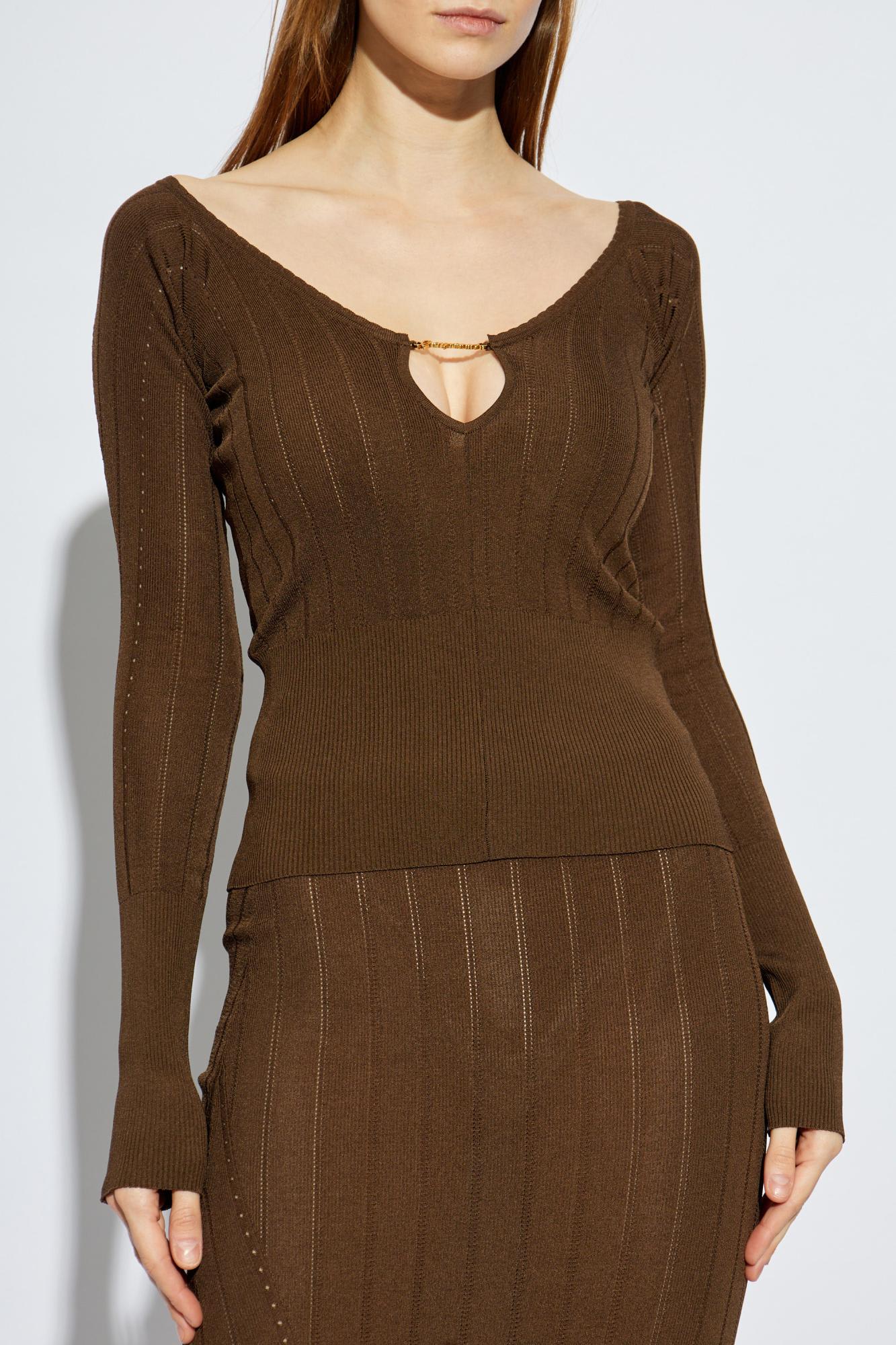 Jacquemus Pralu Ribbed-knit Top In Brown