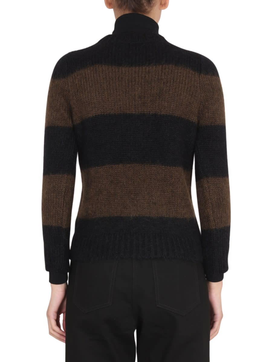 Shop Raf Simons Striped Crew Neck Sweater In Brown