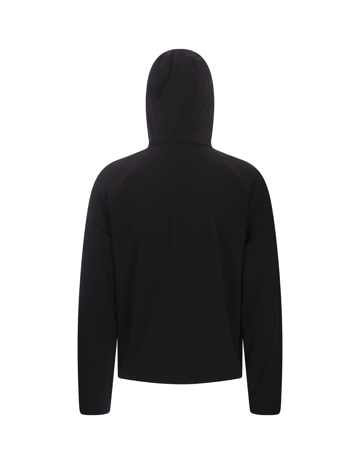 Shop Moncler Black Padded Hoodie With Zip And Logoed Print