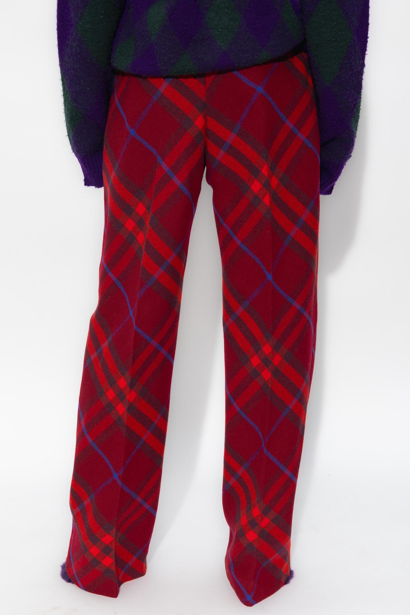 Shop Burberry Checked Trousers In Multicolour
