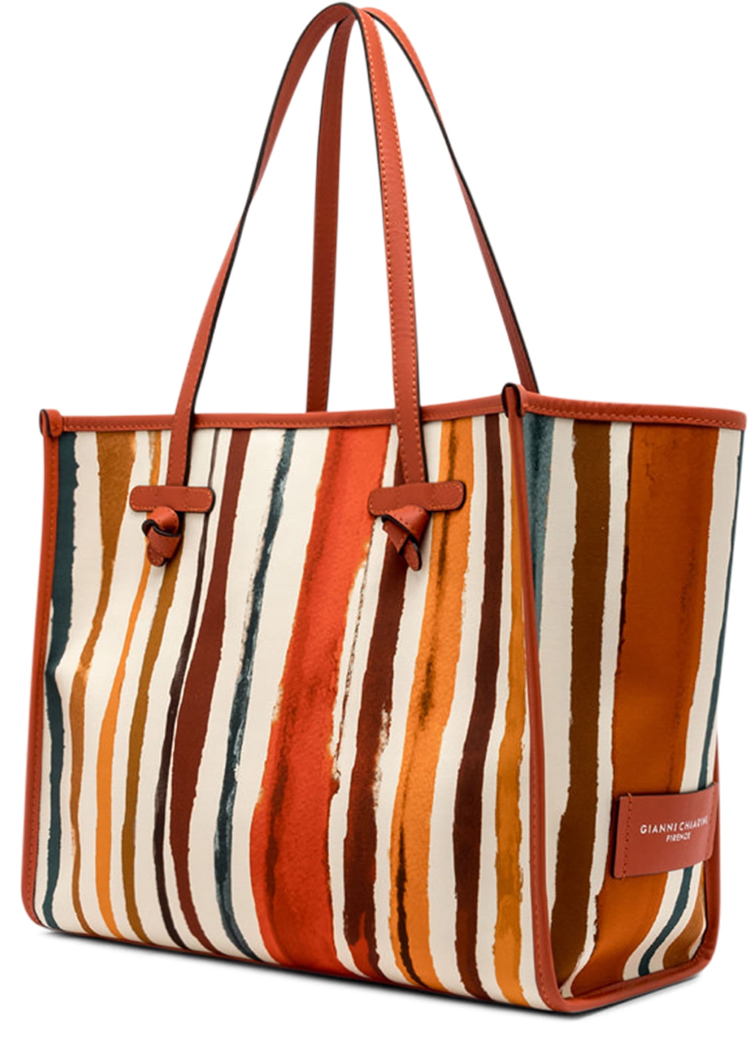 Gianni Chiarini Marcella Canvas And Leather Shopping Bag In Orange