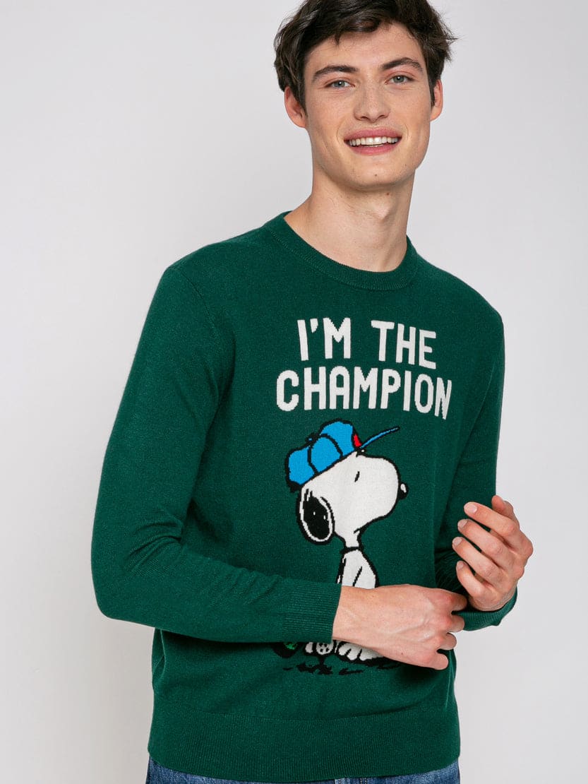 Mc2 Saint Barth Man Sweater With Snoopy Im The Champion Print Peanuts Special Edition In Green