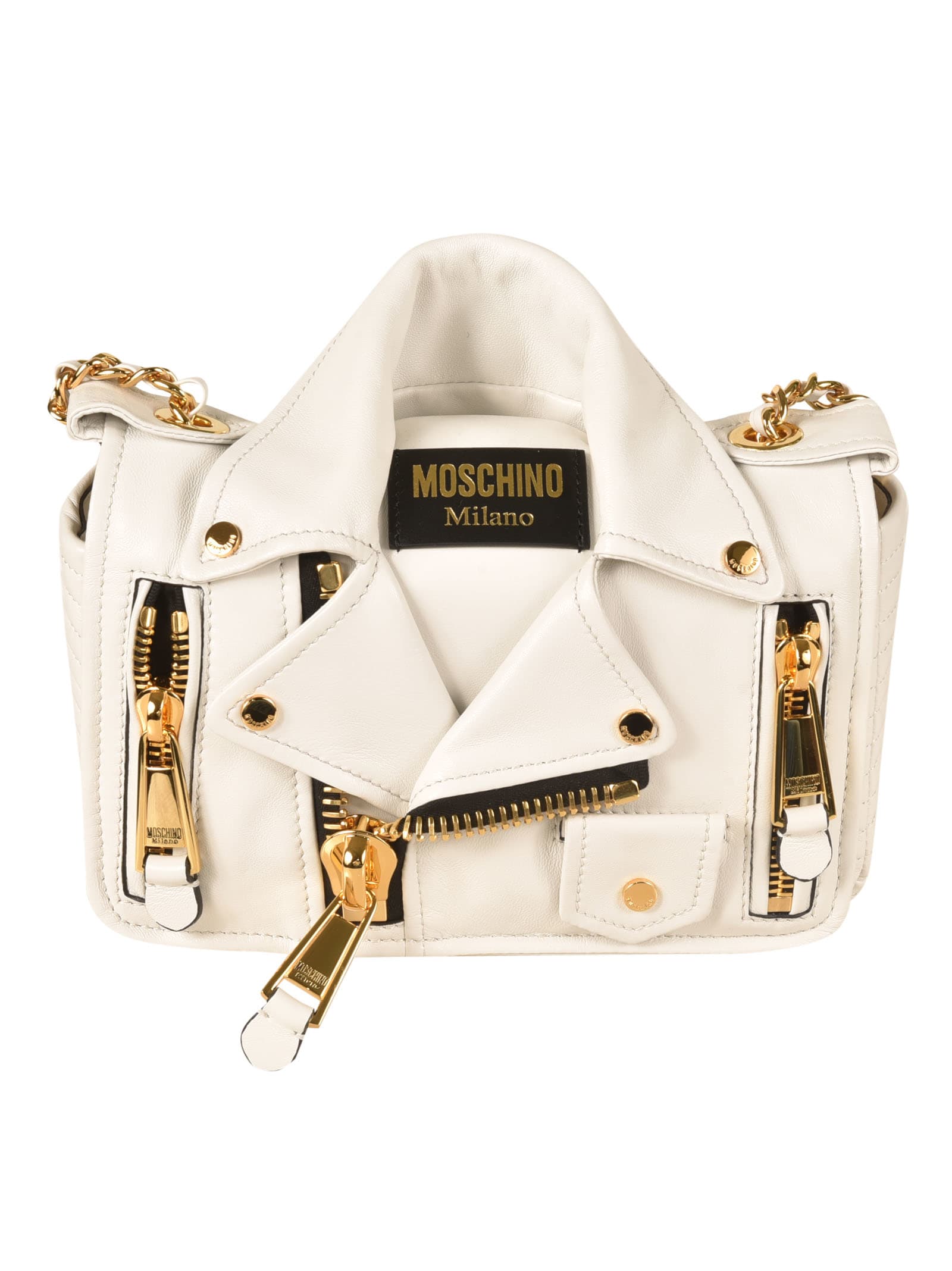 Moschino Biker Jacket Shoulder Bag In White