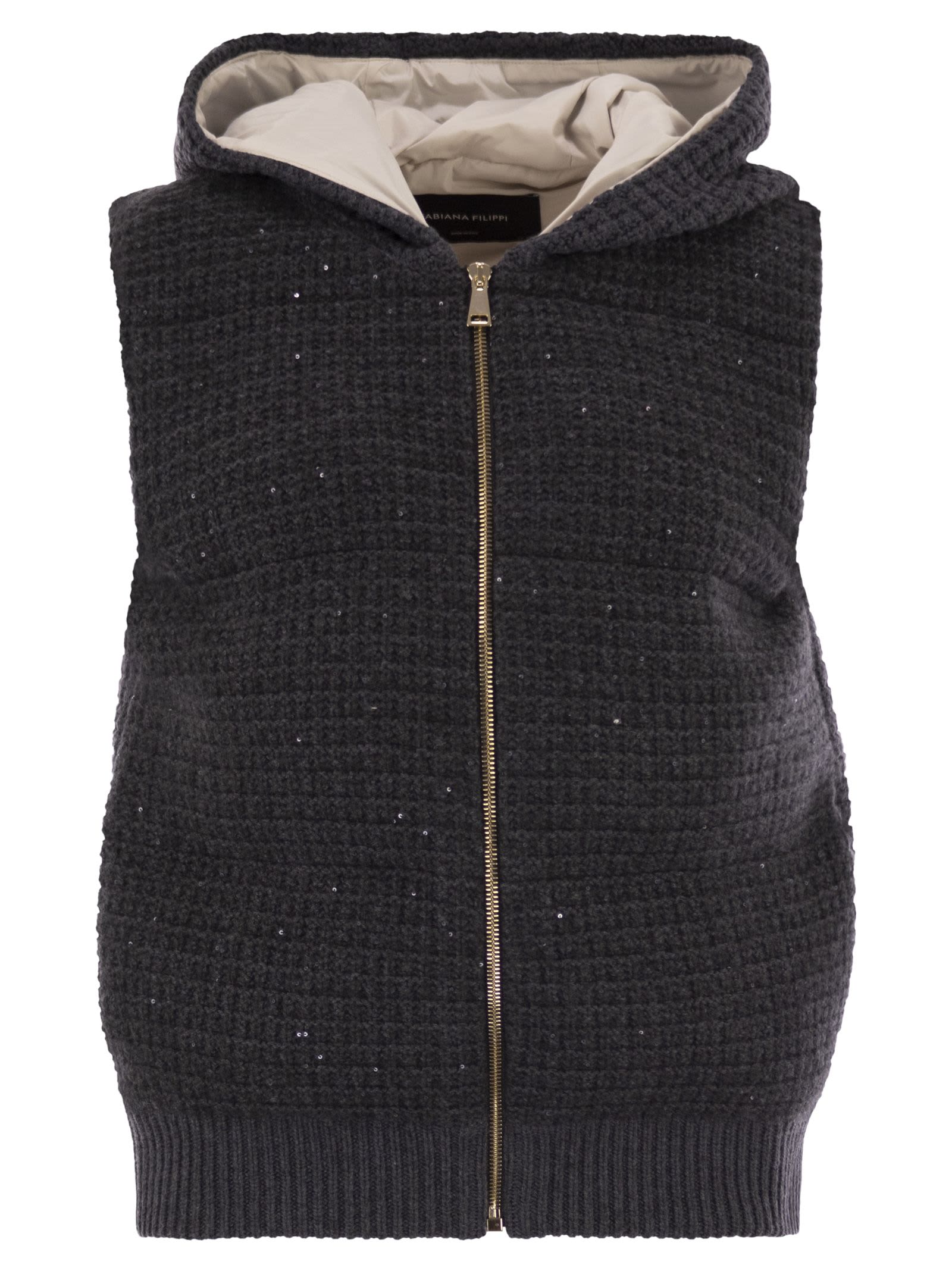 Fabiana Filippi Knitted Vest With Hood In Gray