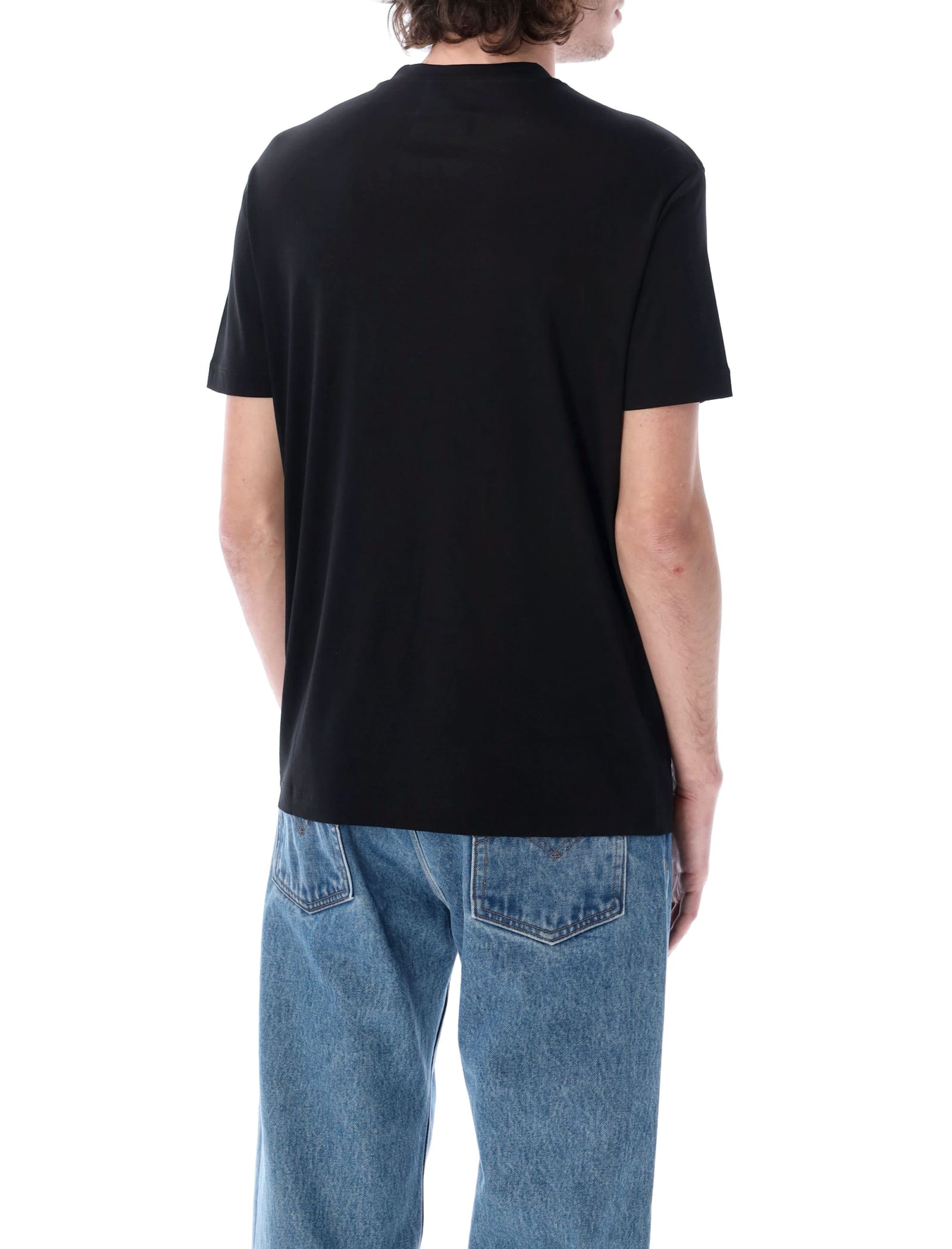 Shop Giorgio Armani T-shirt With Micro Logo Lettering  In Black