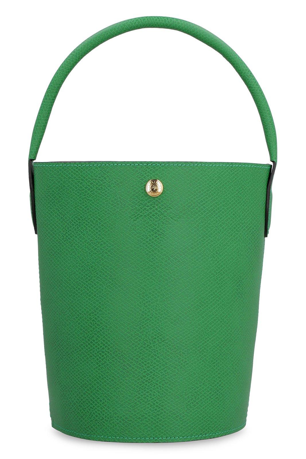 Shop Longchamp Ure Logo Embossed Small Bucket Bag In Green