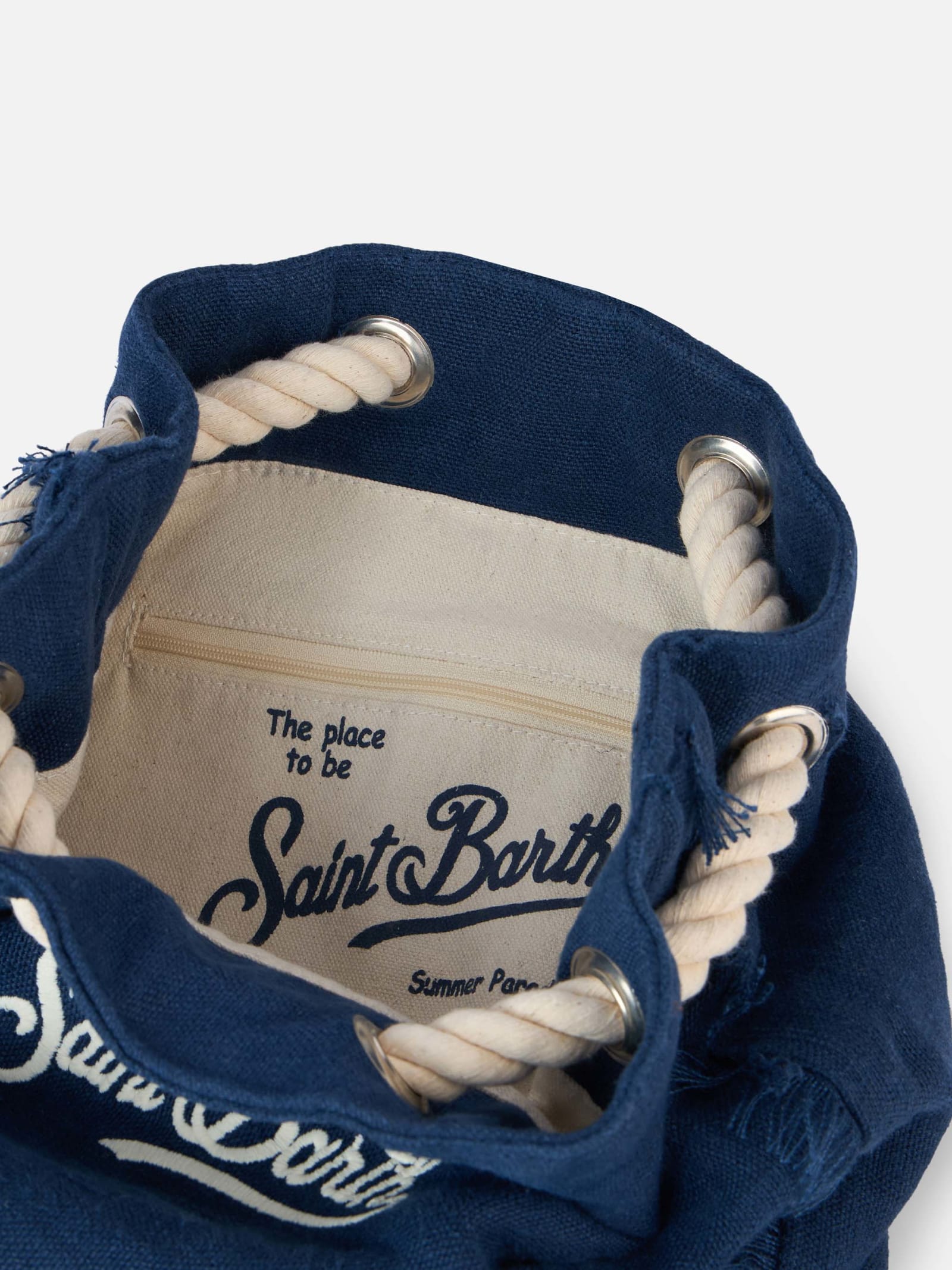 Shop Mc2 Saint Barth Blue Boat Linen Backpack