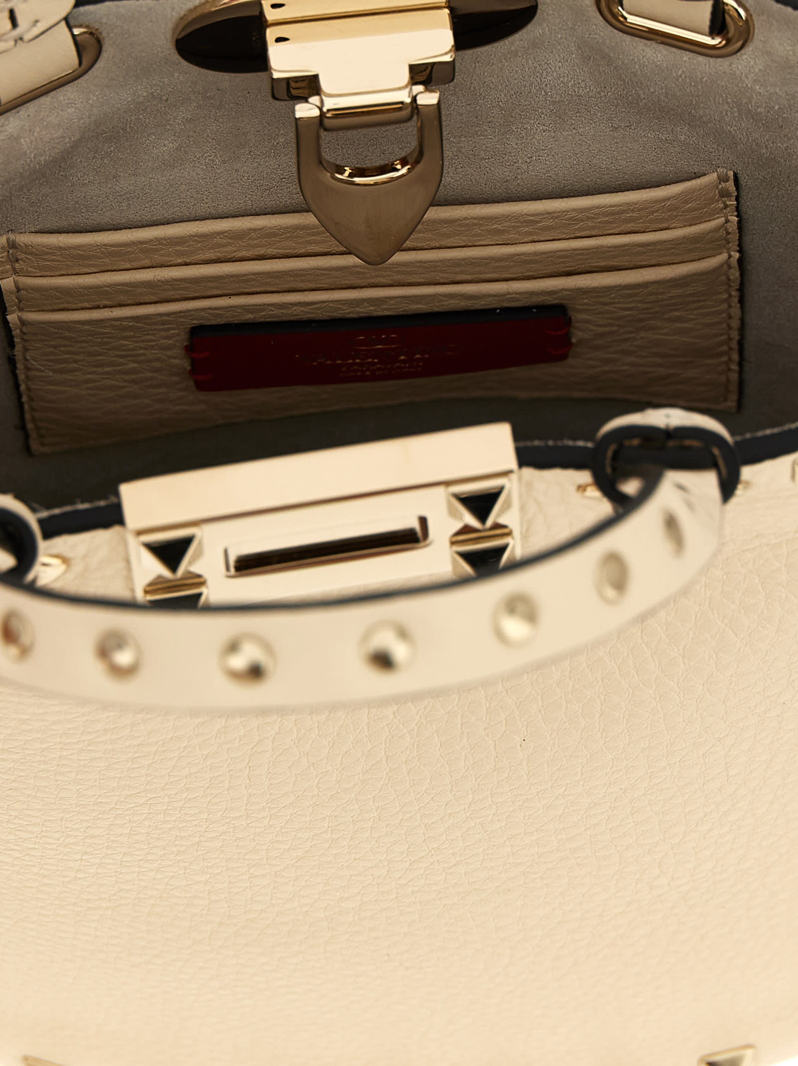 Valentino Rockstud Textured Leather Clutch Bag In White