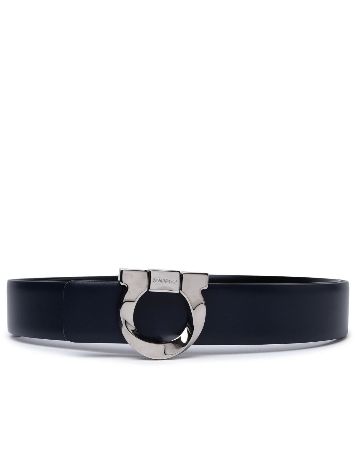 Shop Ferragamo Gancini Midnight Blue Leather Reversible Belt