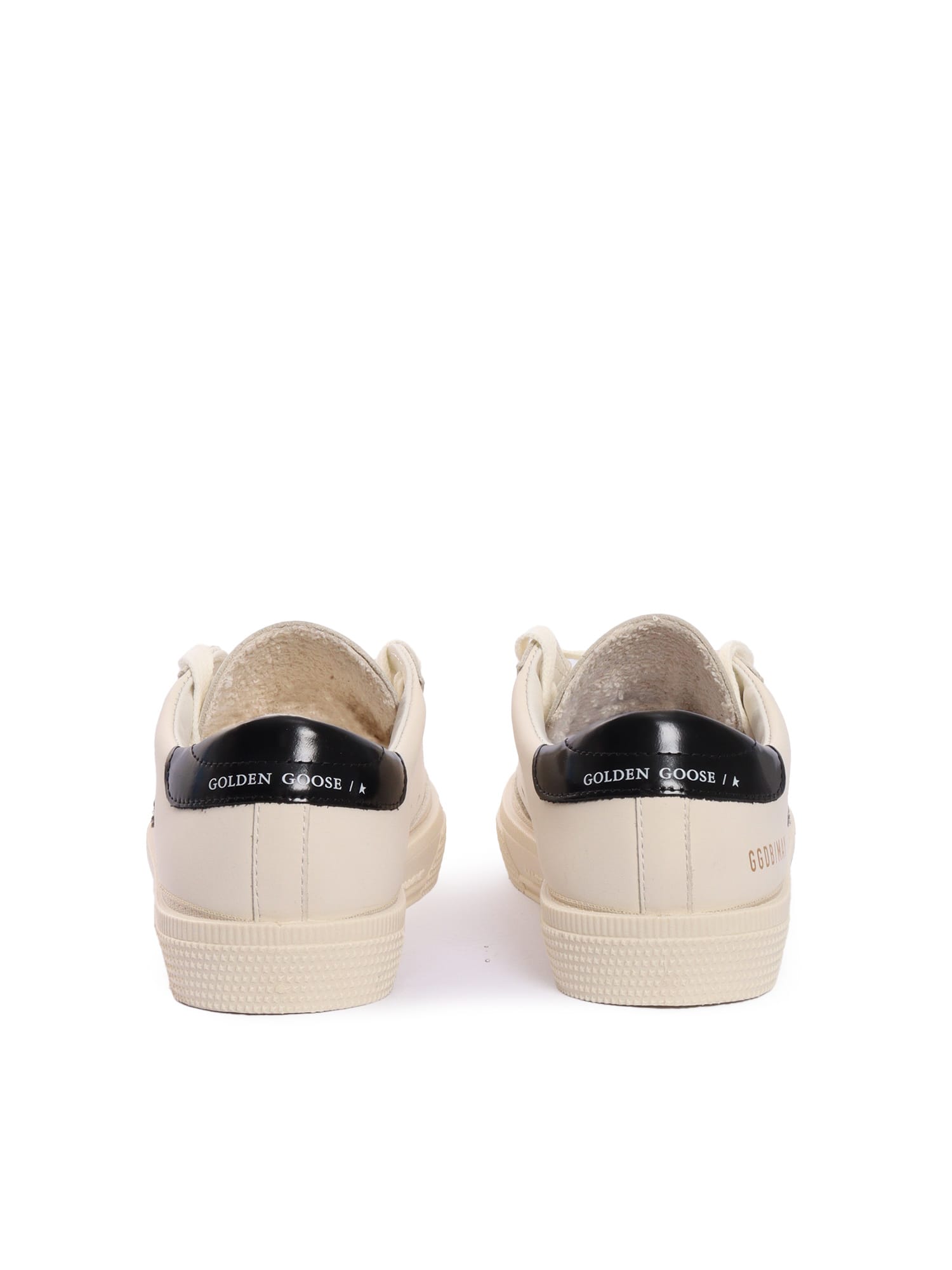 Golden Goose May Leather Upper Toe And Heel Glitter Star Signature Foxing Sneakers In Neutral
