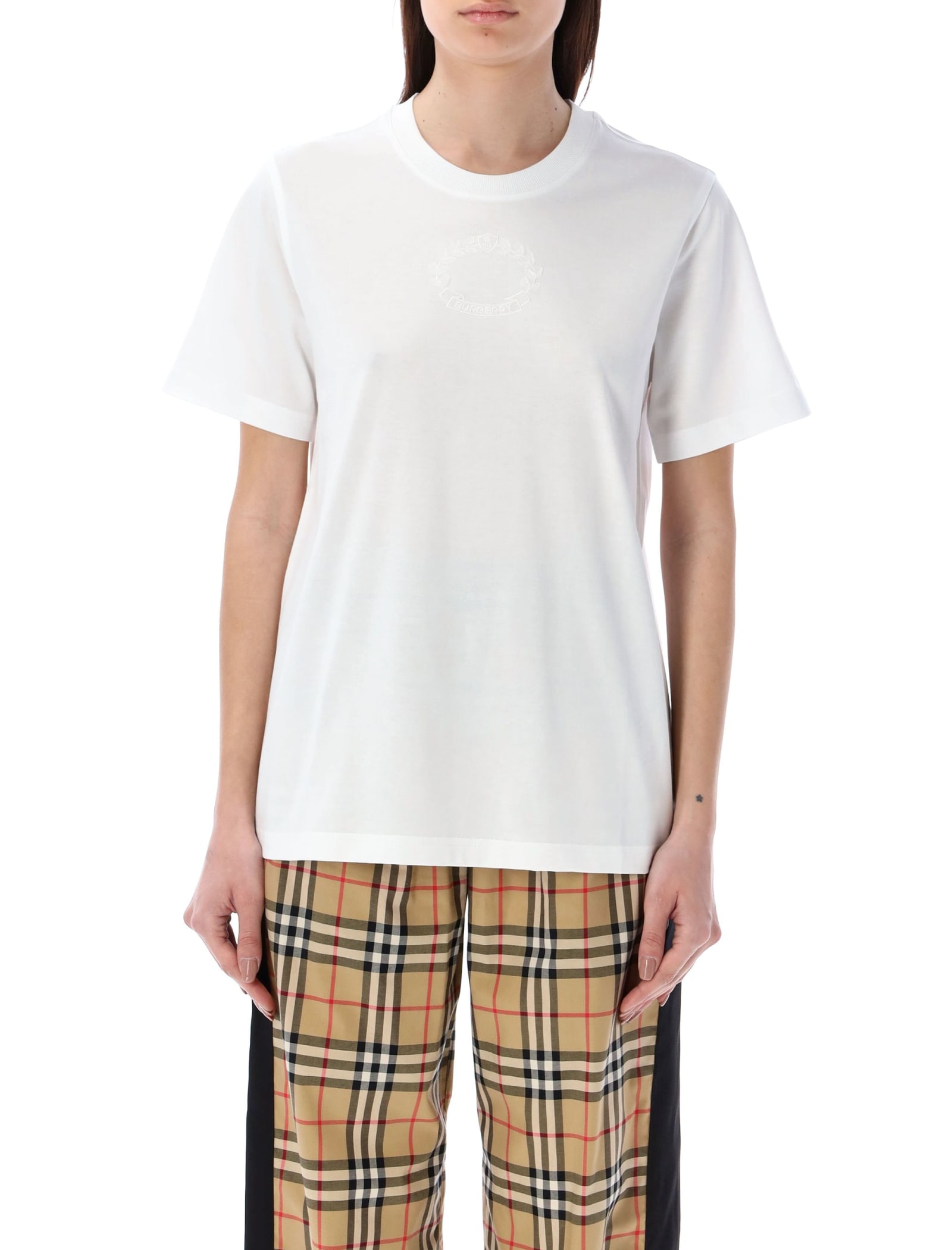 Shop Burberry Embroidered T-shirt In White