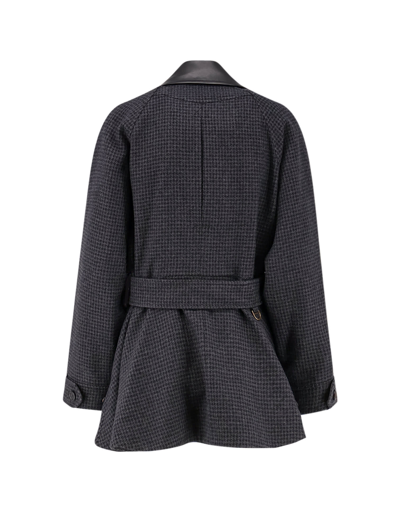 Chloé Wool Belted Jacket With Leather Collar Clothing In Blue