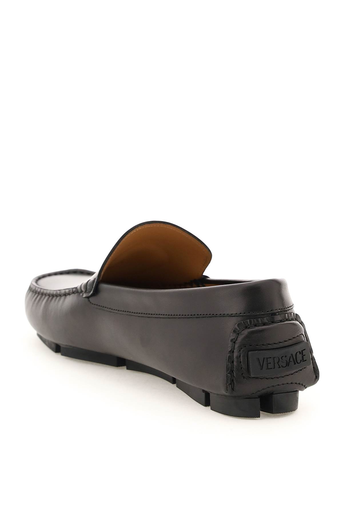 Shop Versace La Medusa Leather Loafers In Black  Gold (black)