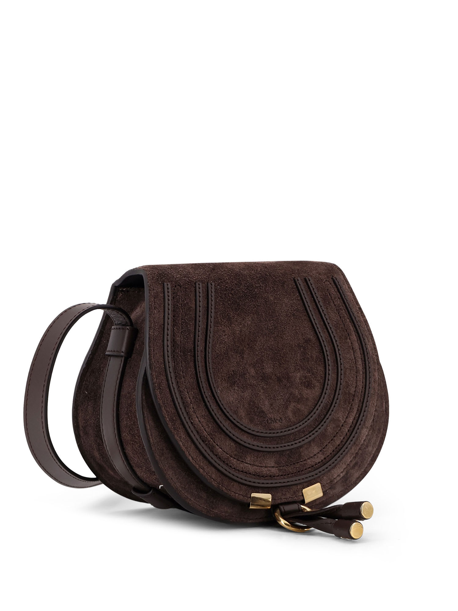 Chloé Marcie Small Saddle Suede Crossbody Bag In Brown
