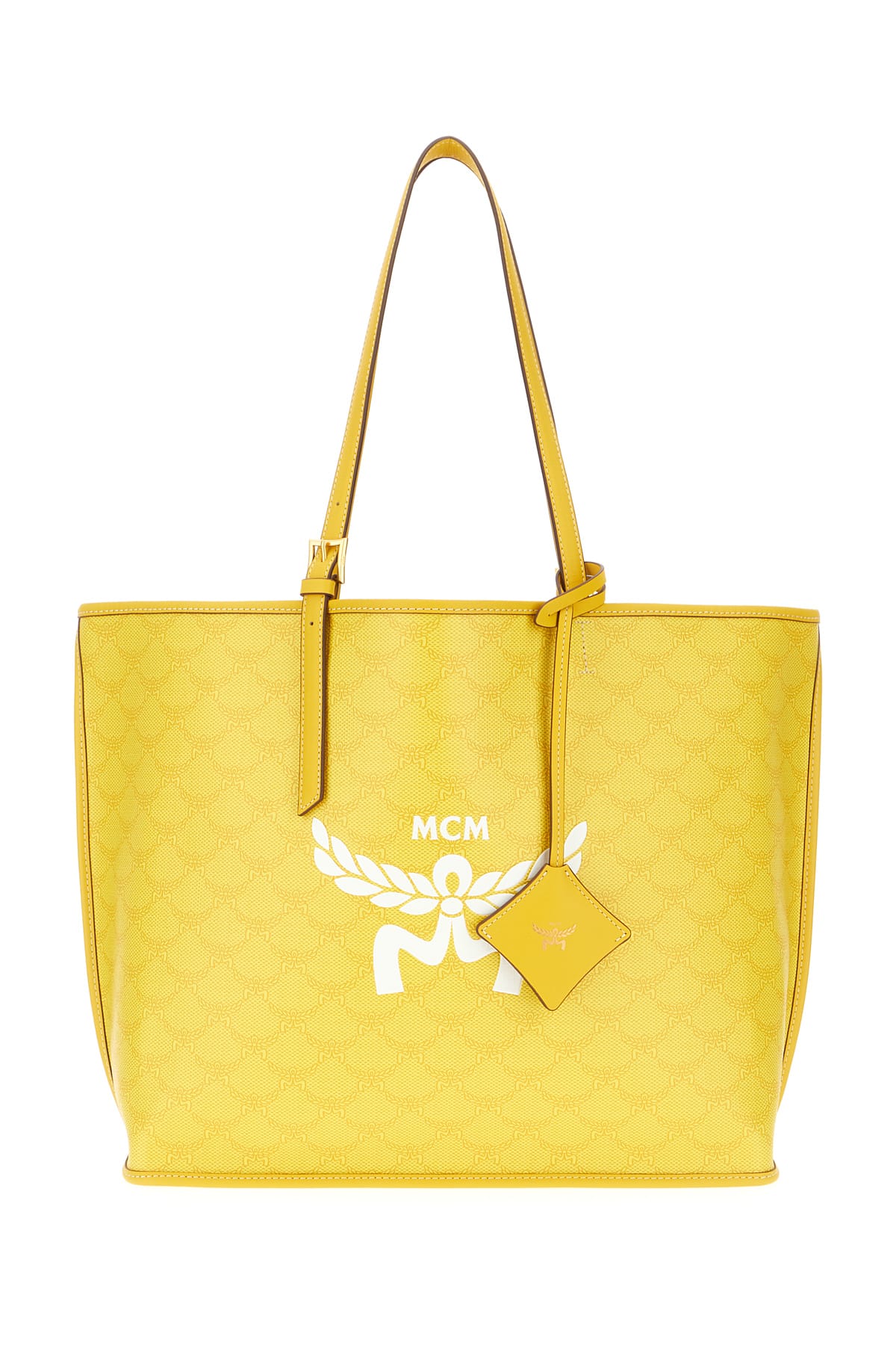 Mcm Printed Canvas Shopping Bag In Yellow