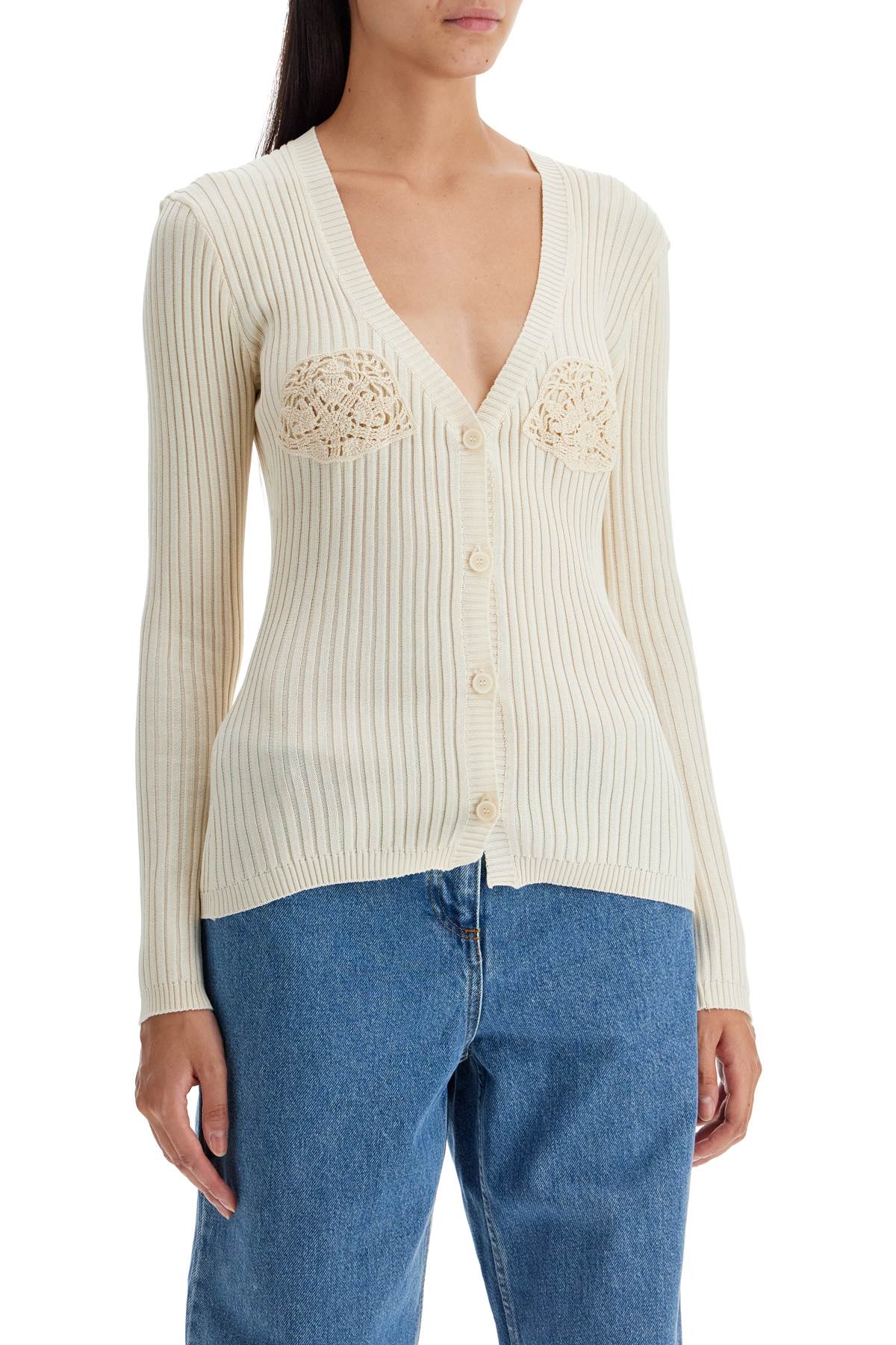 Shop Magda Butrym Crochet Insert Cardigan With Eight In Cream