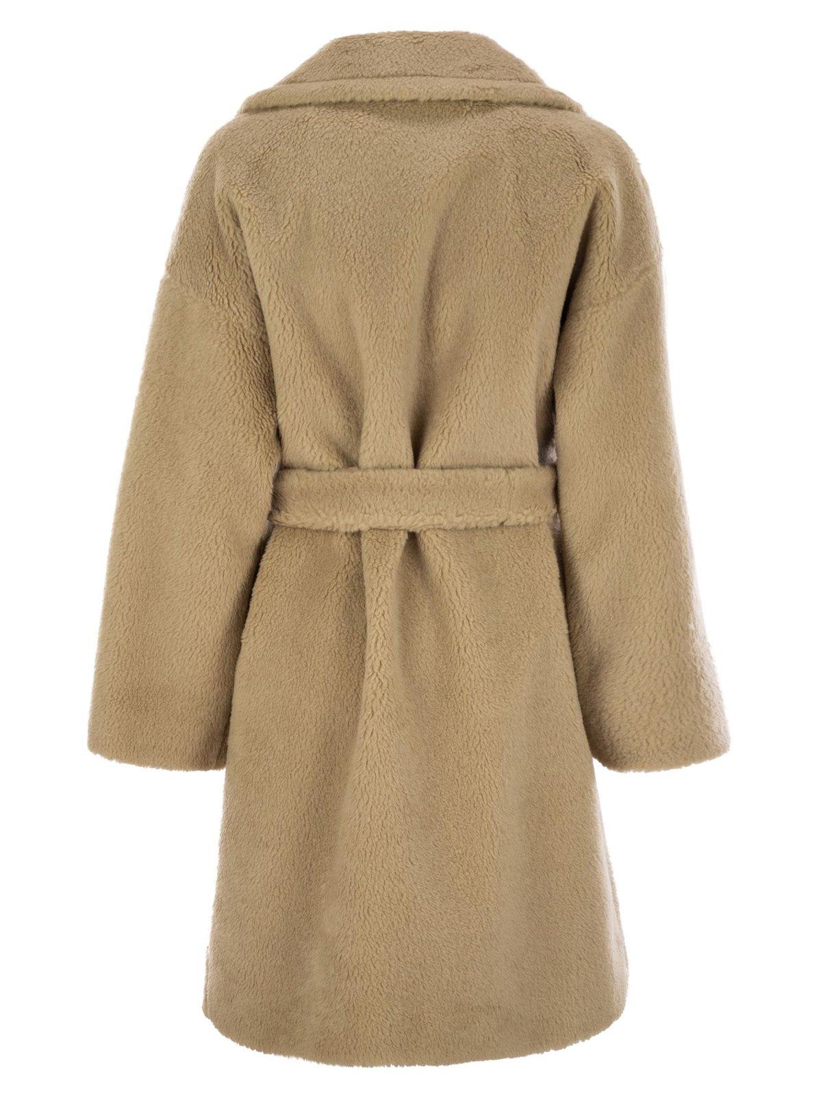 Shop Weekend Max Mara Belted Long-sleeved Coat In Beige