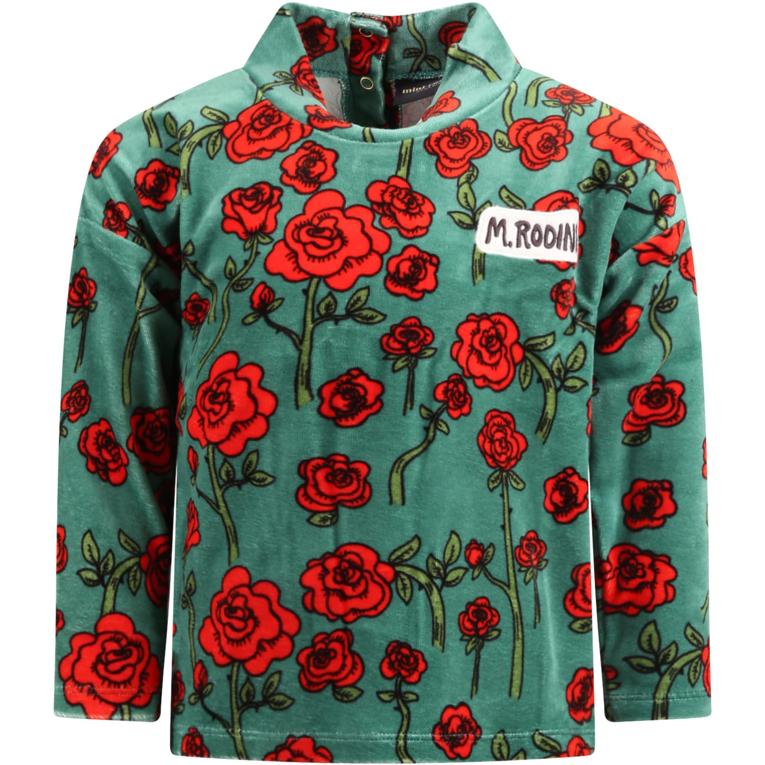 Mini Rodini Green Sweatshirt For Girl With Red Roses