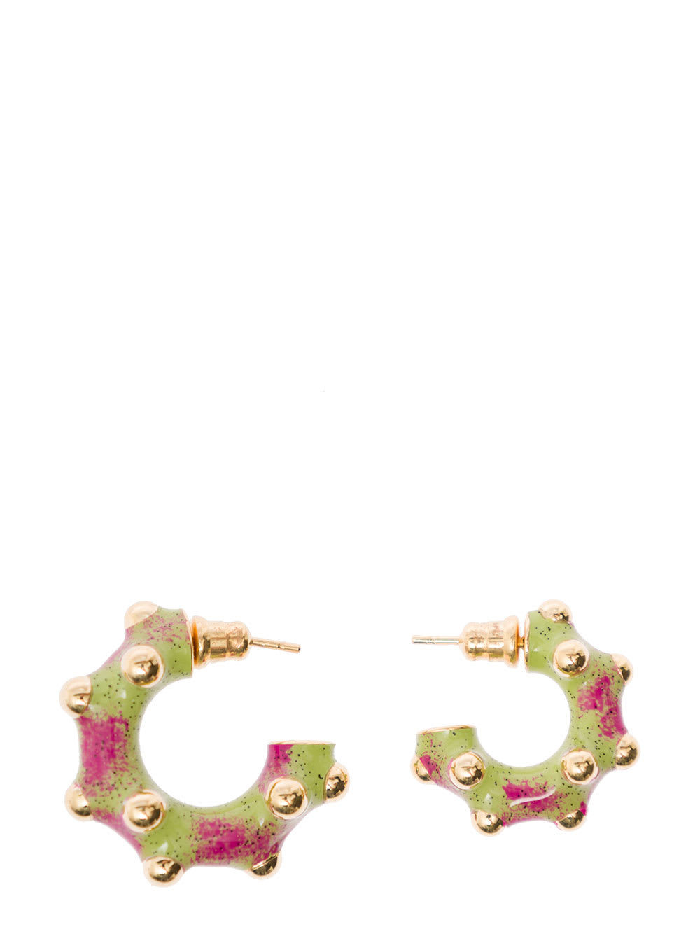 Multicolor Asymmetric Earrings With Studs In 18k Gold Plated Brass Woman