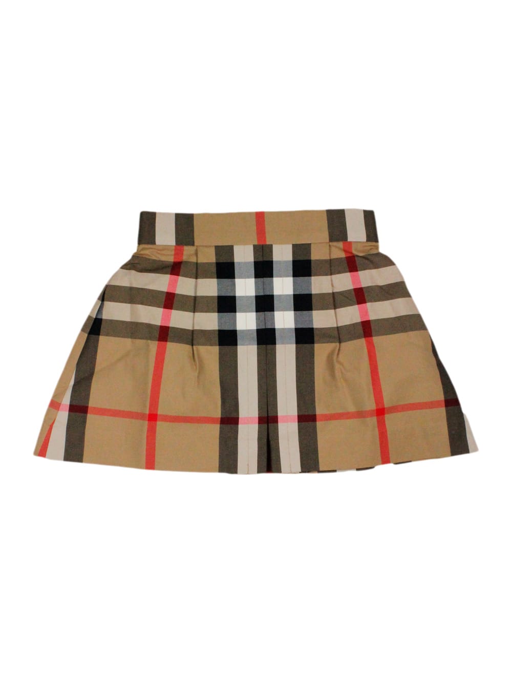 Shop Burberry Skirt In Cotton Jersey With Elastic Waistband In Classic Check With Front Pleat In Check Beige