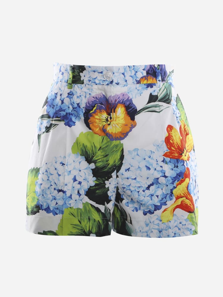 Dolce & Gabbana Cotton Shorts With All-over Hydrangea Print