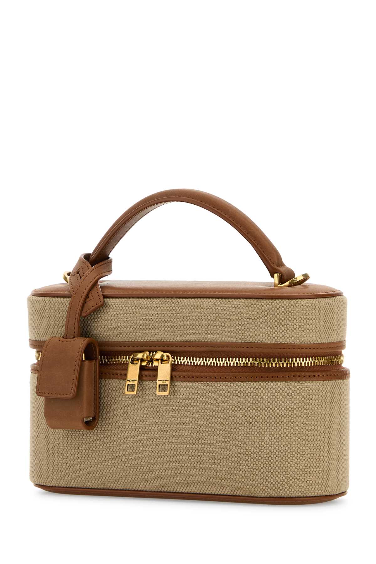 Saint Laurent Cappuccino Canvas Vanity Handbag In Brown