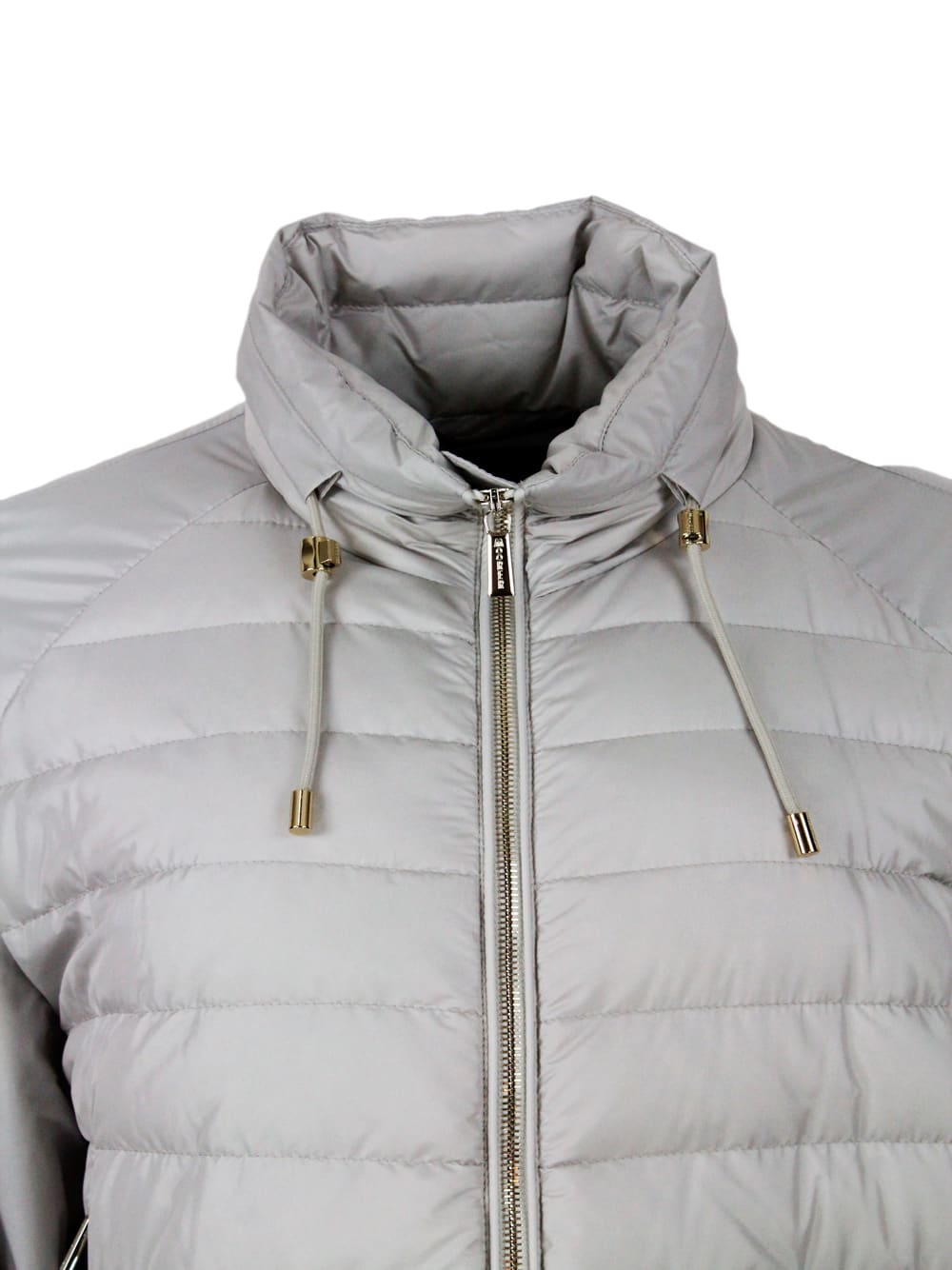 Shop Moorer Lightweight 100 Gram Fine Down Jacket With An A-line Shape And Adjustable Drawstring At The Hem And  In Ice