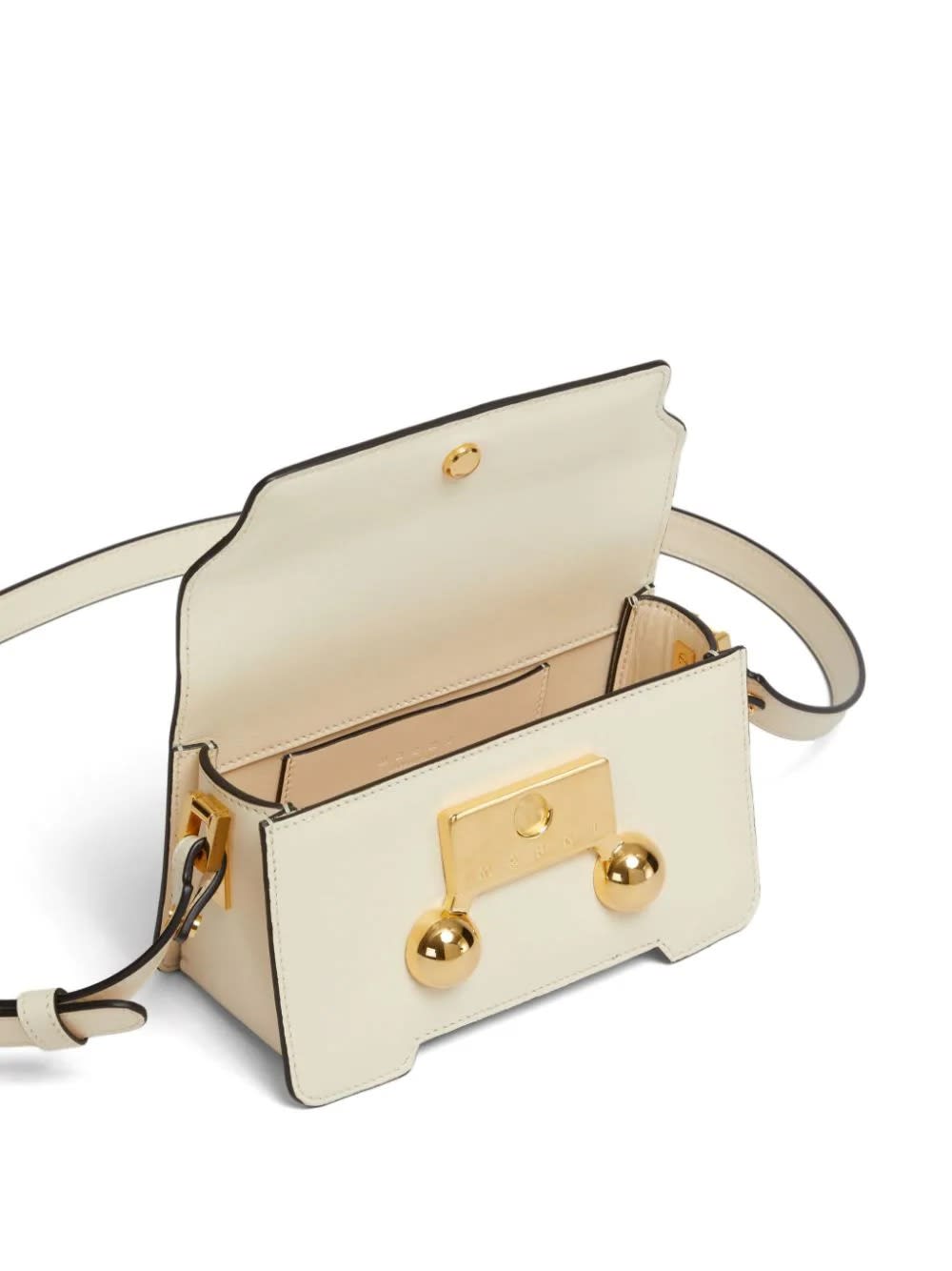 Shop Marni Trunkaroo Mini Shoulder Bag In Cream White Leather