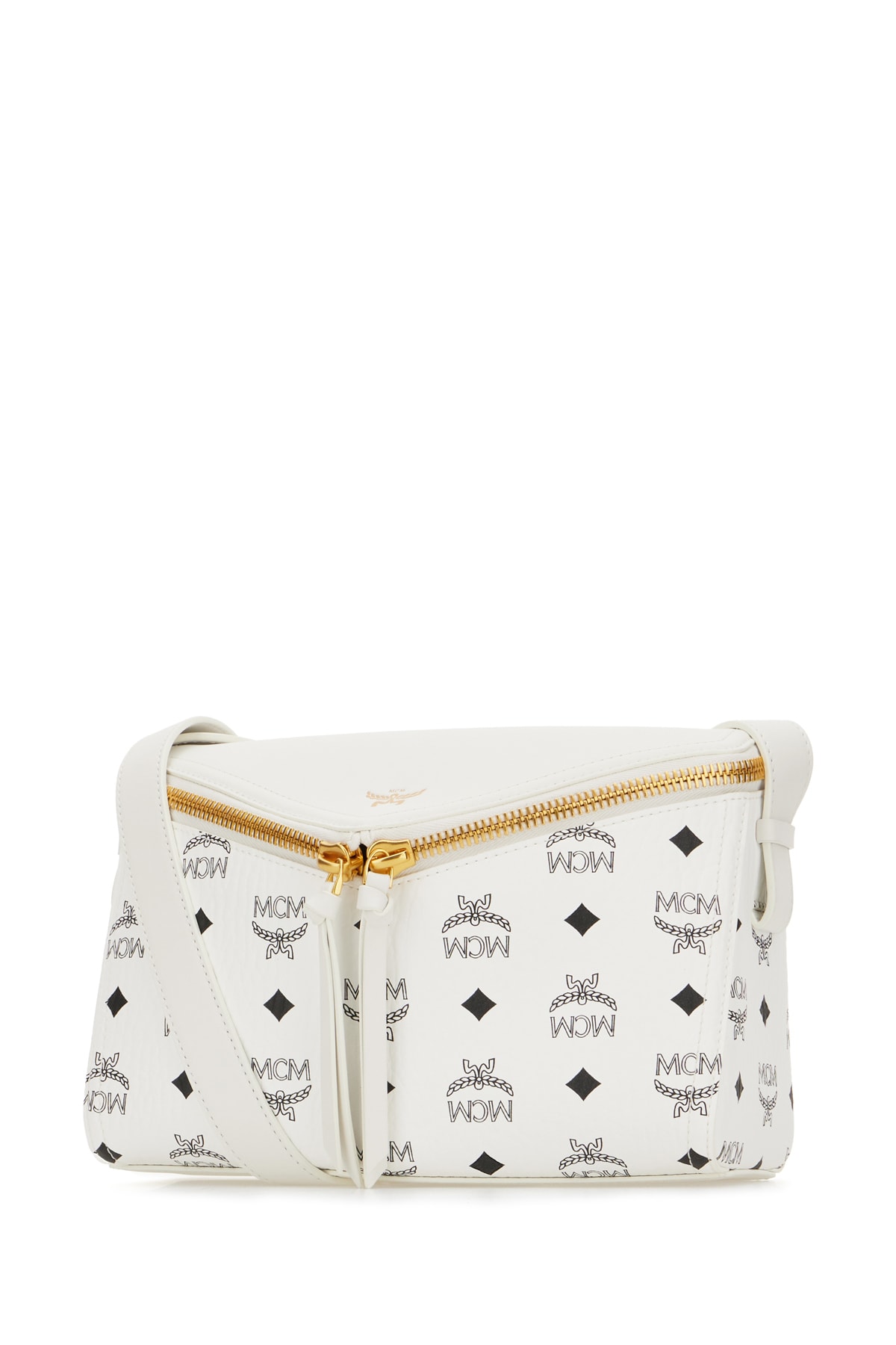 Mcm Printed Canvas Crossbody Bag In White