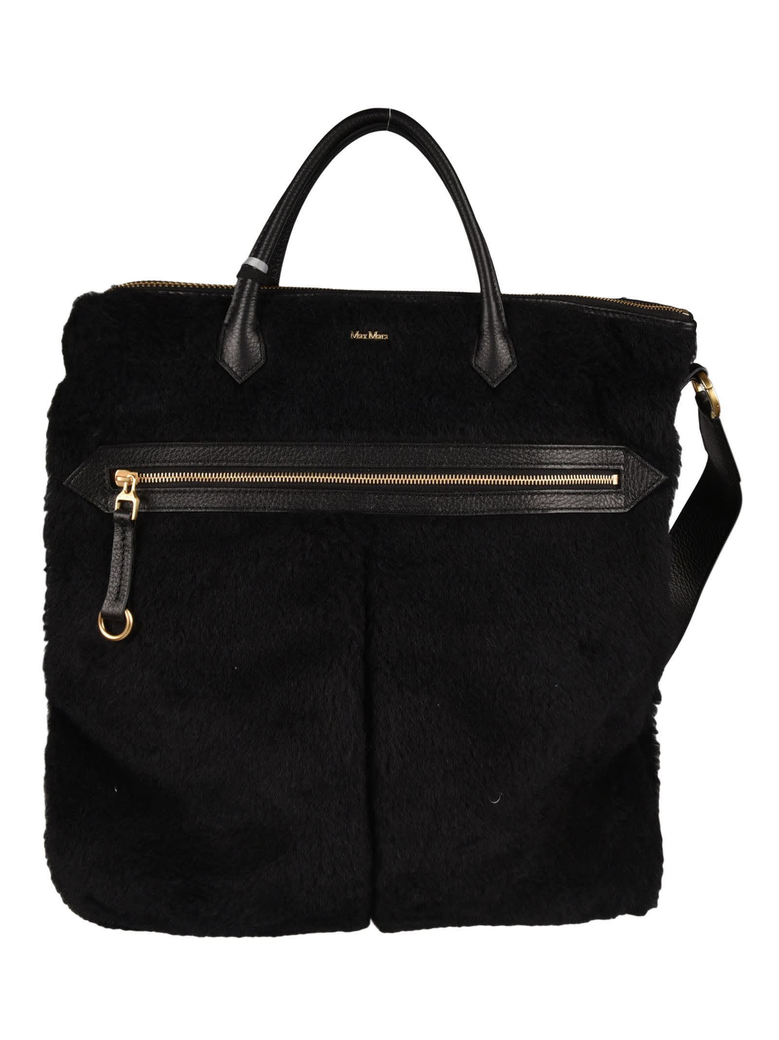 Max Mara Fur Embellished Top Zip Crossbody Bag