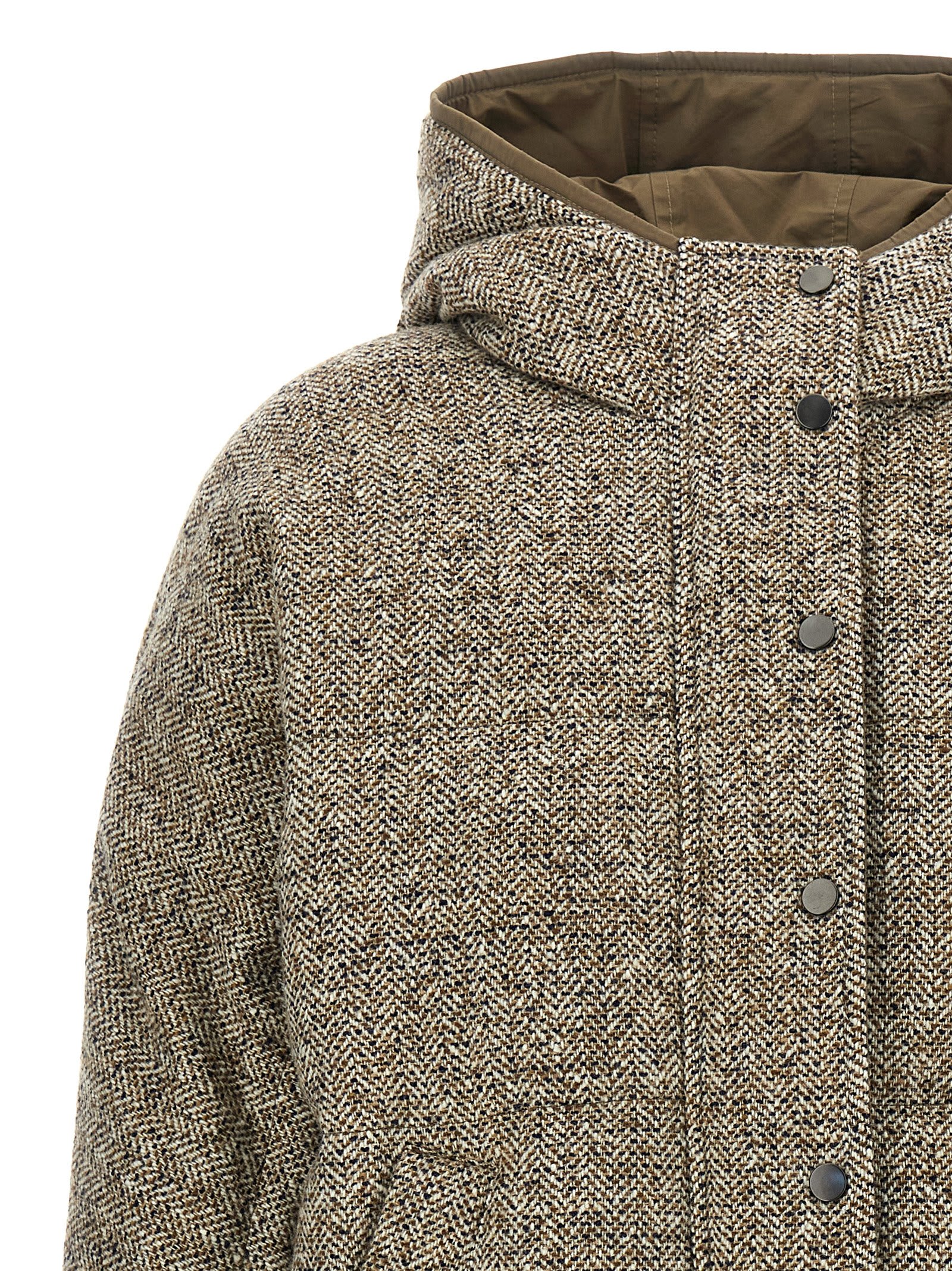 Brunello Cucinelli Reversible Down Jacket Puffer Jackets Multicolor In Brown