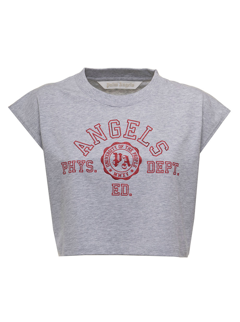 Palm Angels Palm Angelsn Womans Cropped Grey Cotton T-shirt With Print