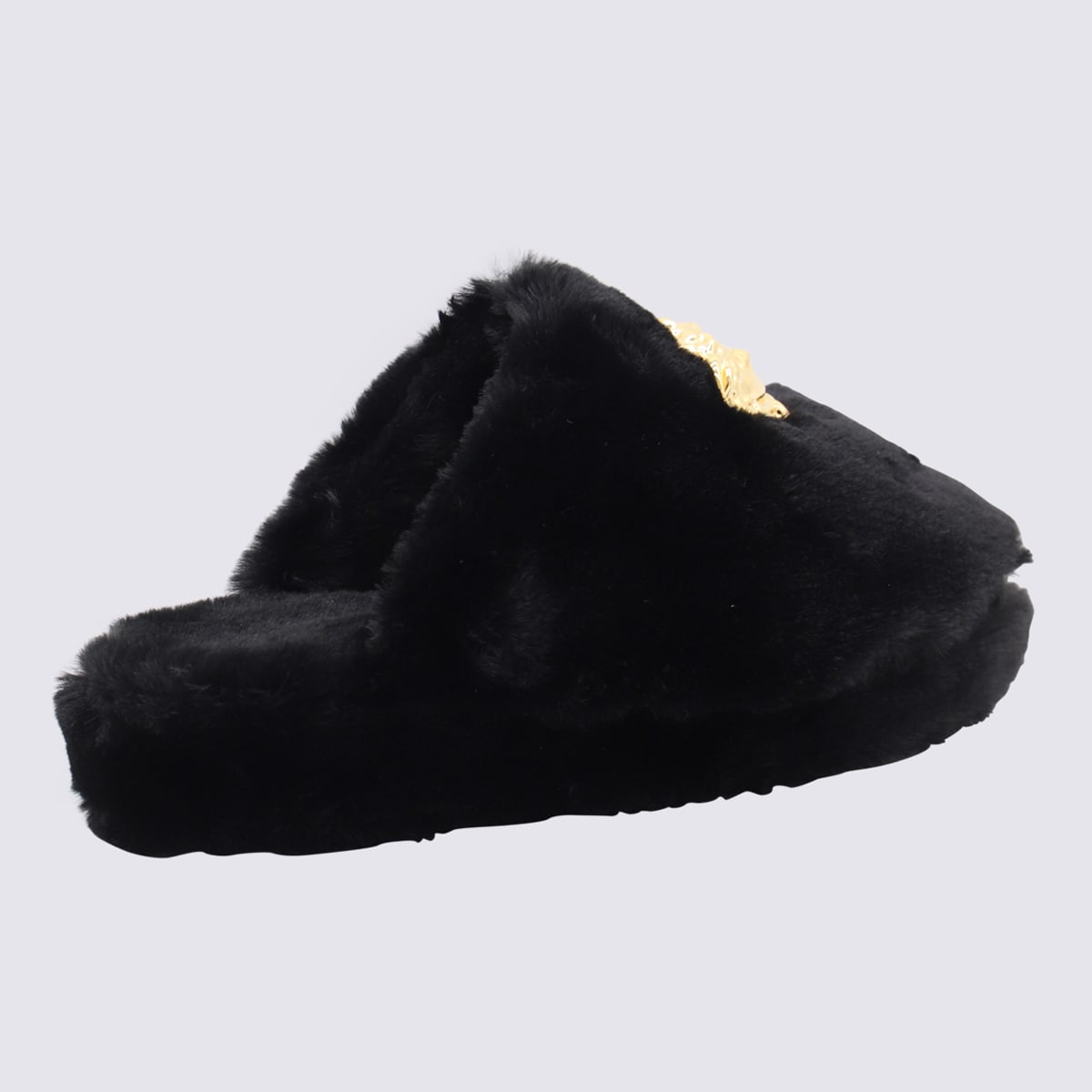 Shop Versace Black Faux Fur Medusa Home Slippers