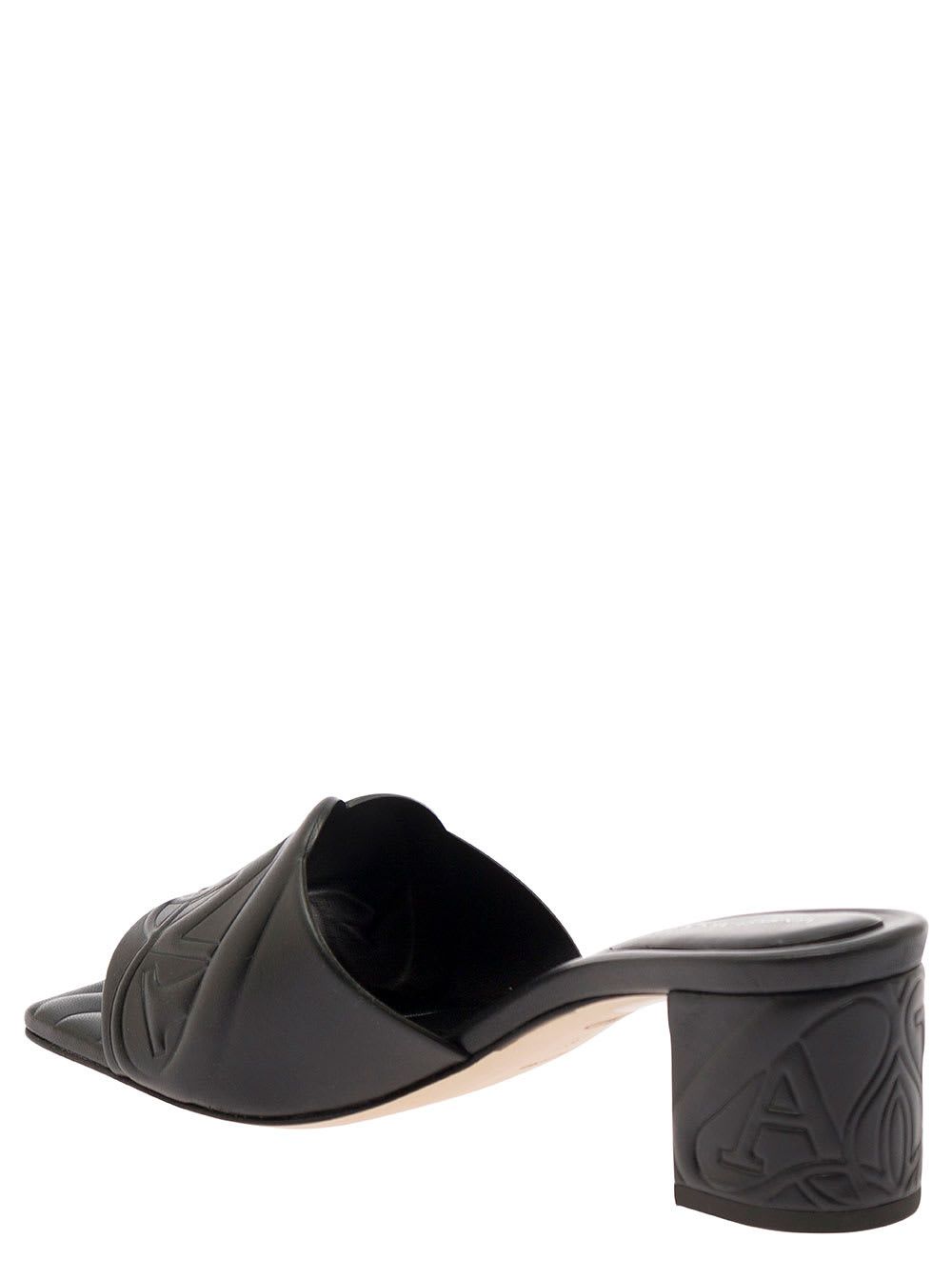 Shop Alexander Mcqueen Black Slip-on Sandals With Embossed Logo In Padded Leather Woman