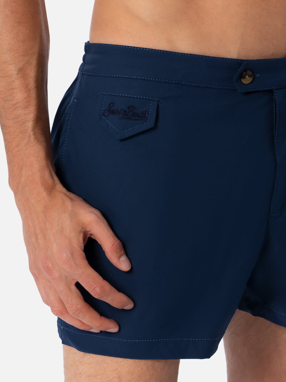 Shop Mc2 Saint Barth Man Navy Blue Fitted Cut Swim Shorts Harrys