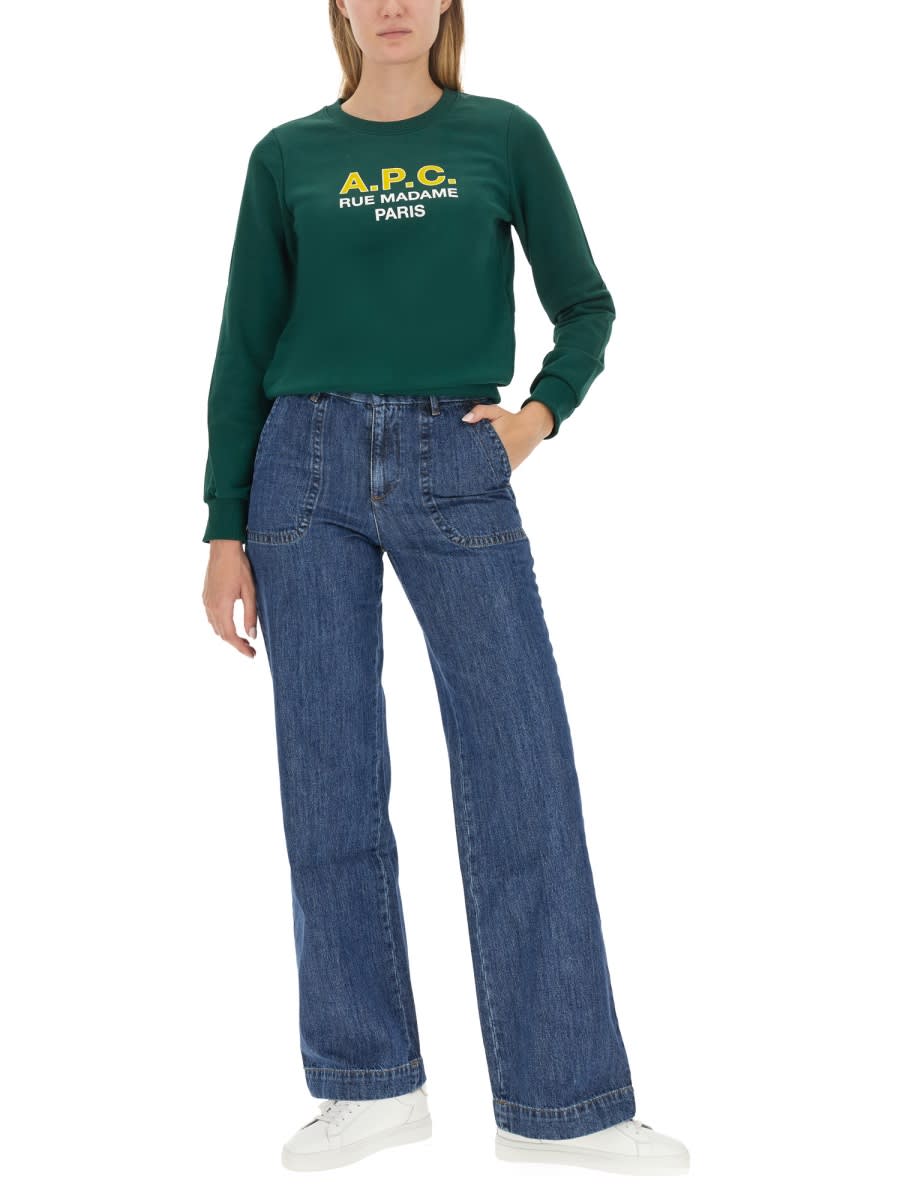 Shop Apc Sweatshirt With Logo In Green